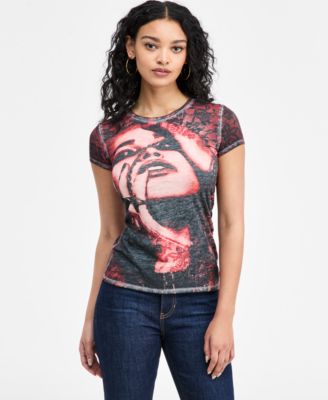 GUESS - Women's Short-Sleeve Lace Face T-Shirt
