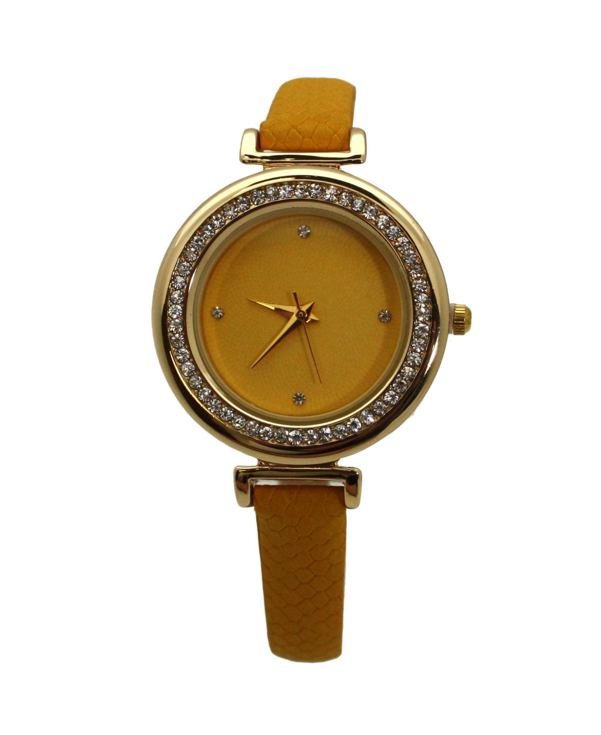Olivia Pratt Yellow Faux Leather Solid Colors and Rhinestones Women Watch