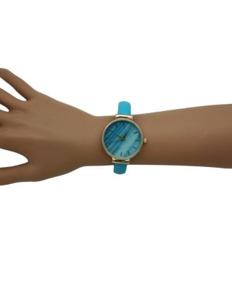 Leather Bangle Fashion Watch With Gradient Face - Turquoise