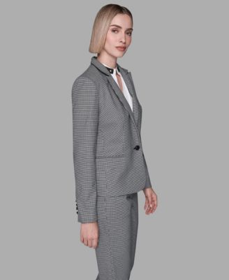 Women's Collarless 1-Button Front Checkered Jacket