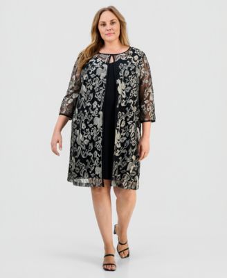 Connected - Plus Size Mesh Elbow-Sleeve Jacket & Dress
