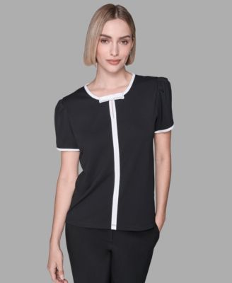 KARL LAGERFELD PARIS - Women's Short-Sleeve Contrast Piping Top