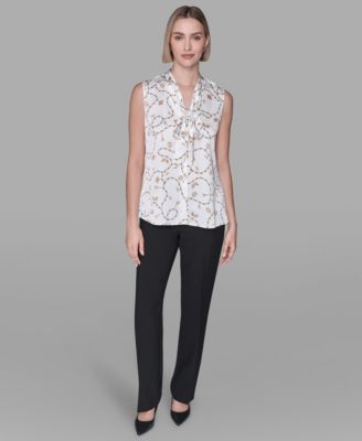Women's V-Neck Button Down Front Printed Top
