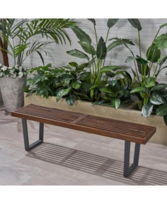 Acacia Wood Patio Bench - Dark Brown & Black