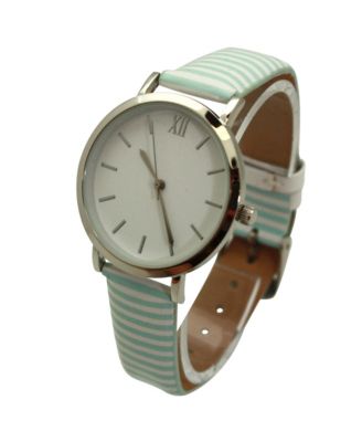 Mint Stripped Pastel Colors Faux Leather Women Watch