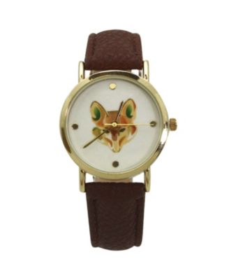 Brown Fox Face Leather Strap Watch