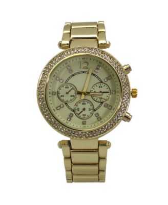 Gold Rhinestone Bezel Decorative Chronograph Watch