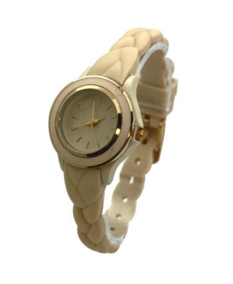Beige Braided Silicone Band Women Watch