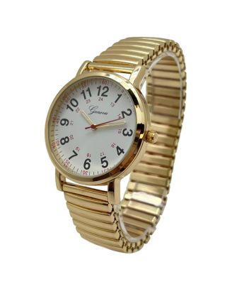 Gold Bold Numbers and Casual Stretch Band Women Watch