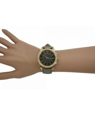 Pewter Glitter and Gold Detail Leather Strap Watch