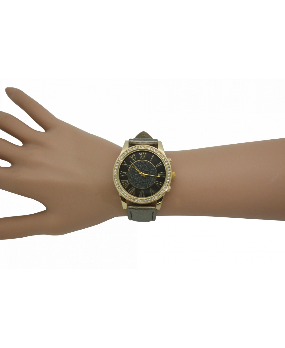 Olivia Pratt Pewter Glitter and Gold Detail Leather Strap Watch