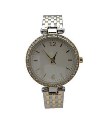 Two Tone Round Face with Rhinestones Bangle Women Watch