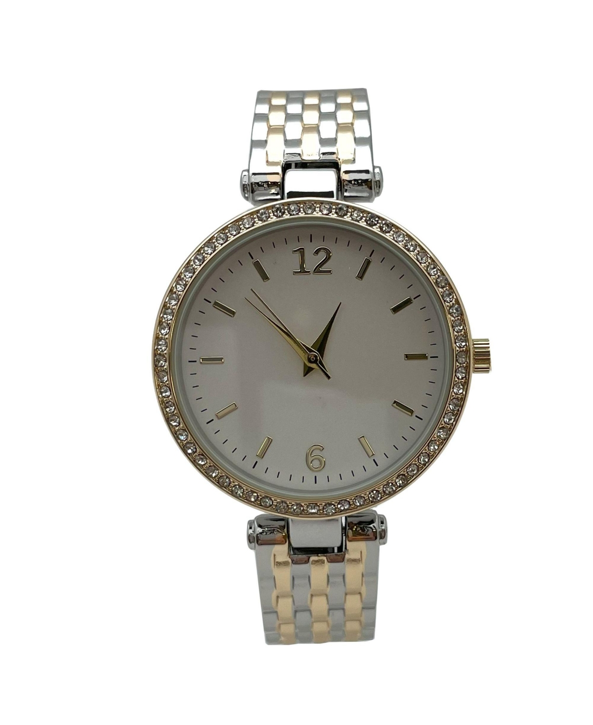 Olivia Pratt Two Tone Round Face with Rhinestones Bangle Women Watch