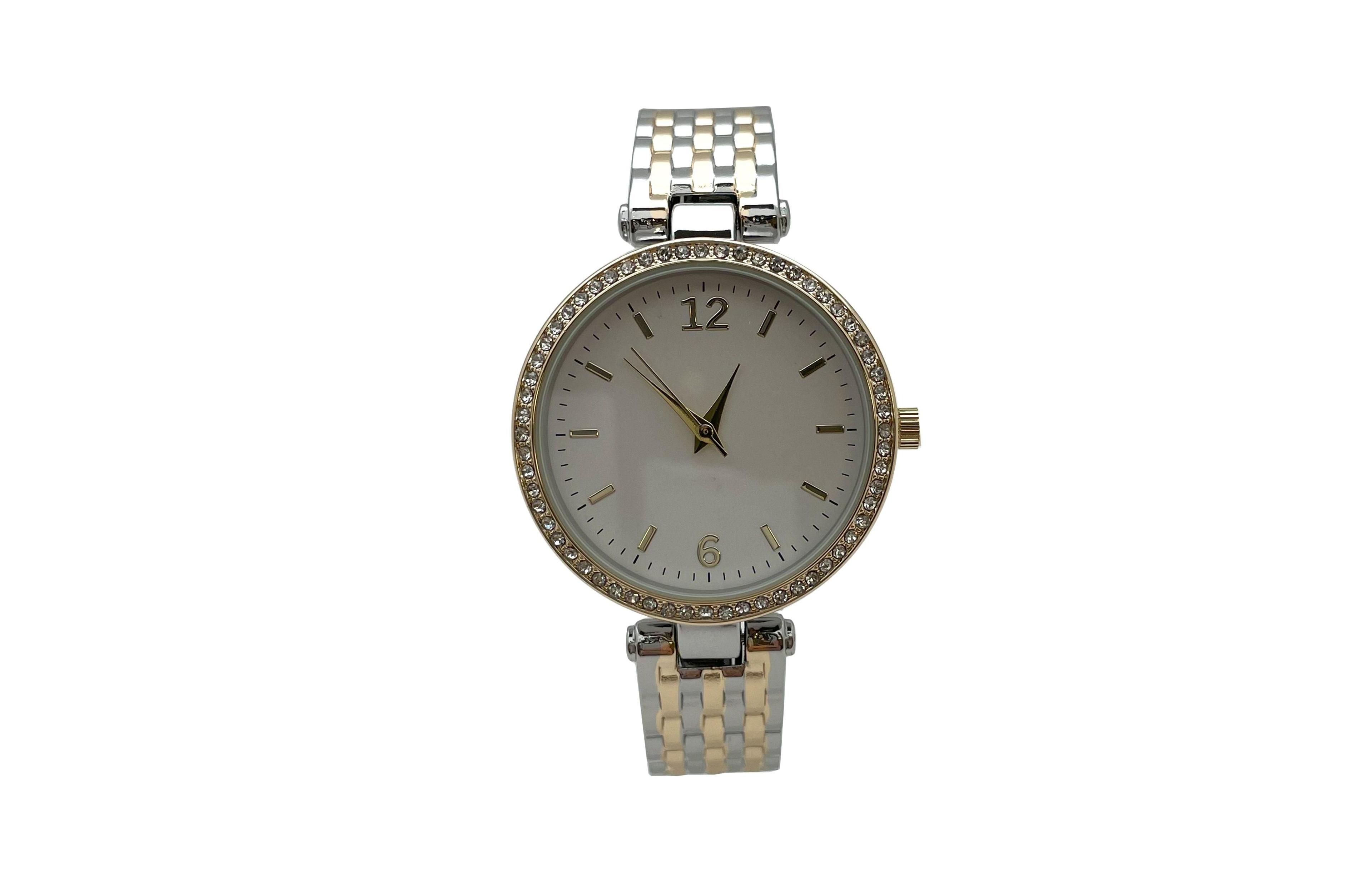 Olivia Pratt Two Tone Round Face with Rhinestones Bangle Women Watch