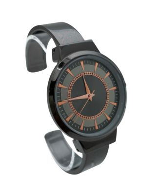 Metallic Colors Round Face Bangle Women Watch, Gunmetal