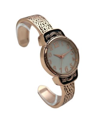 Elegant Metallic and Detailed Round Face Bangle Women Watch, Rose Gold