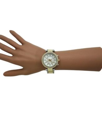 Two Tone Rhinestone Bezel Decorative Chronograph Watch