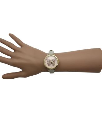 Gray Thin Faux Leather Butterfly Face Women Watch