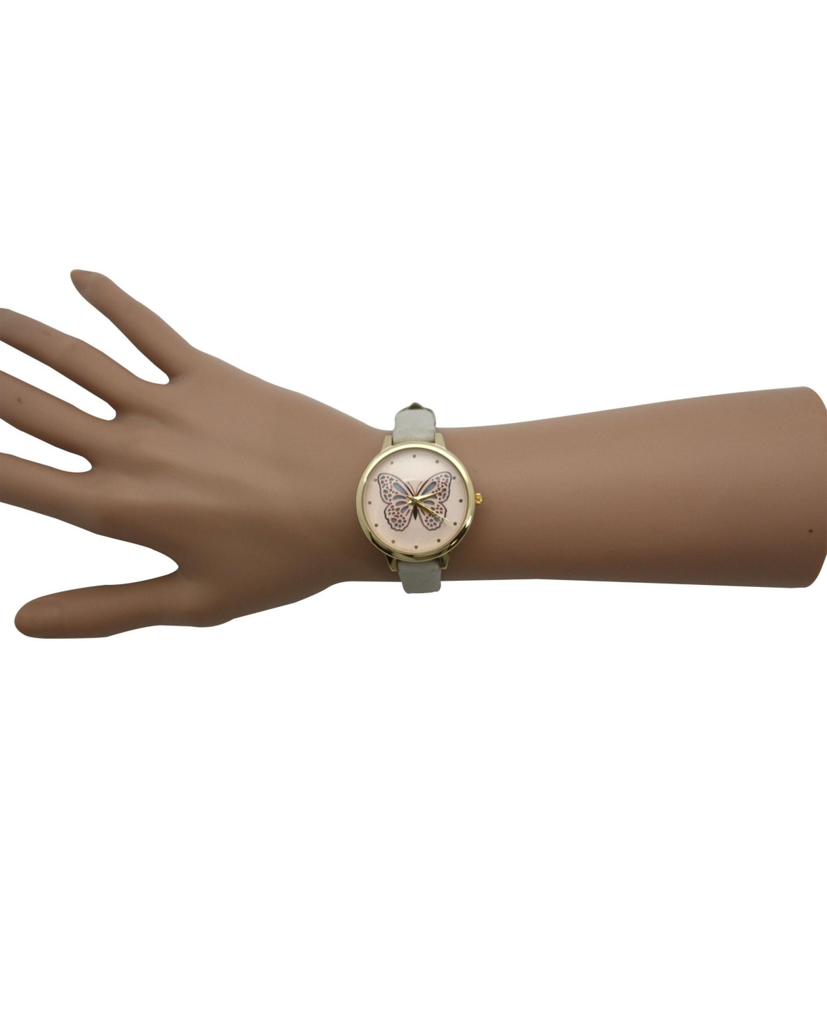 Olivia Pratt Gray Thin Faux Leather Butterfly Face Women Watch