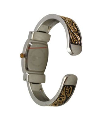 Two Tone Delicate Textured Bangle Women Watch