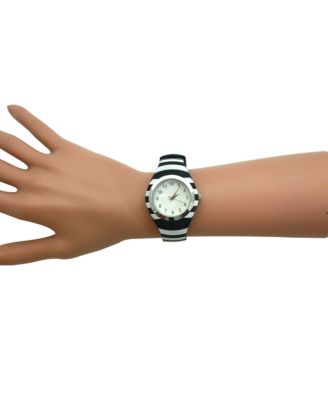 Black Stripped Silicone Band Women Watch