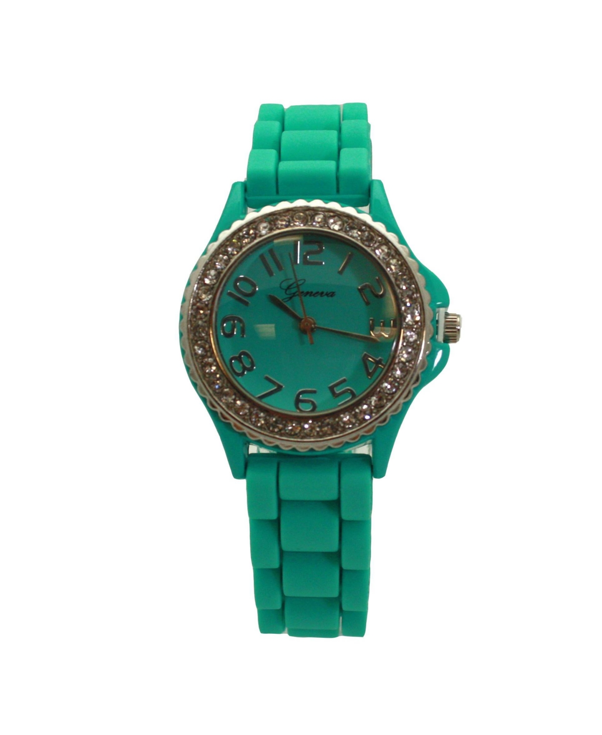 Olivia Pratt Teal Every Day Thin Band Silicone and Rhinestones Colorful Women Watch