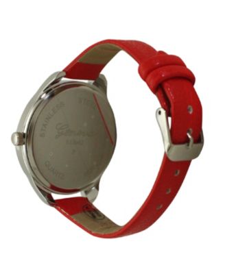 Red Heart Print Face Leather Strap Watch