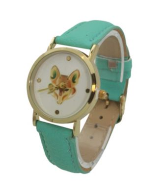 Mint Fox Face Leather Strap Watch
