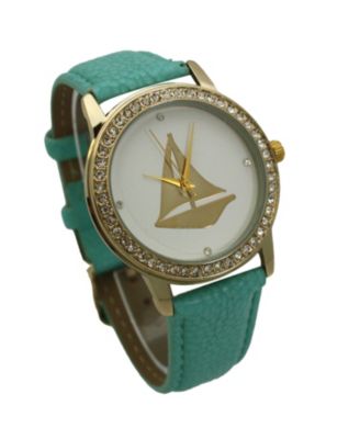 Mint Classic Style Sailboat Leather Strap Watch