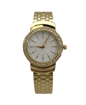 GOLD TEXTURED AND RHINESTONE DETAL BANGLE WATCH