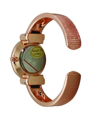 Rose Gold Every Day Textured and Rhinestone Metal Bangle Watch