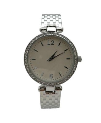 Silver Round Face with Rhinestones Bangle Women Watch