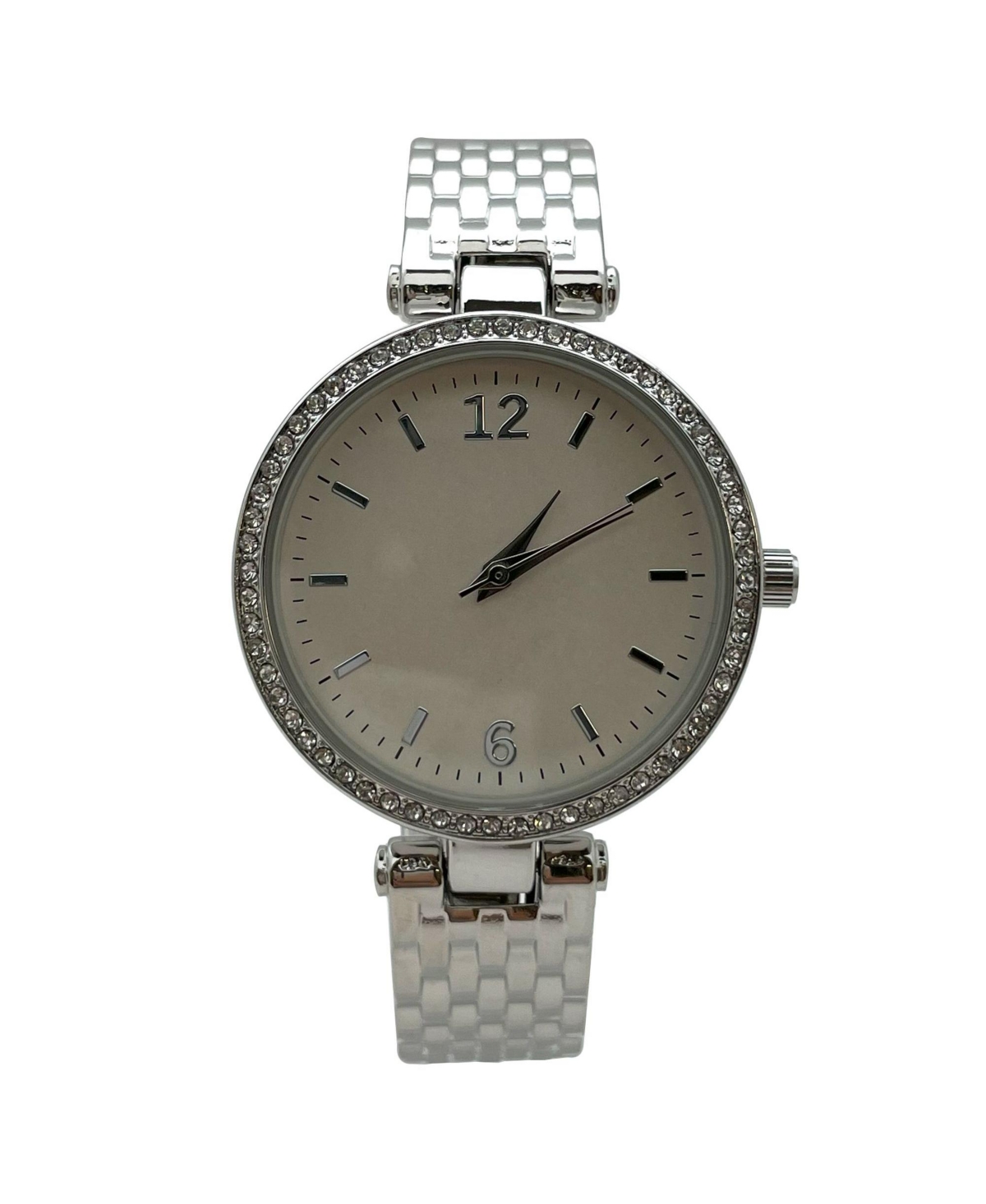 Olivia Pratt Silver Round Face with Rhinestones Bangle Women Watch
