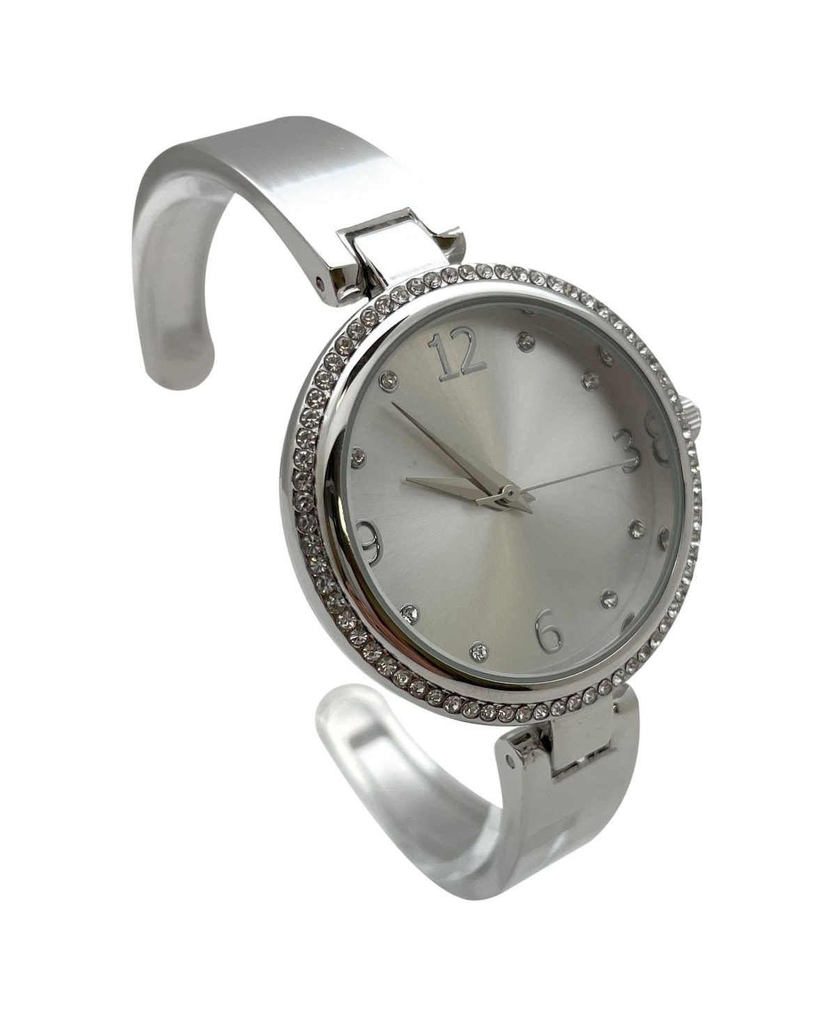 Olivia Pratt Silver Round Face Rhinestone Bezel Soft Bangle Women Watch