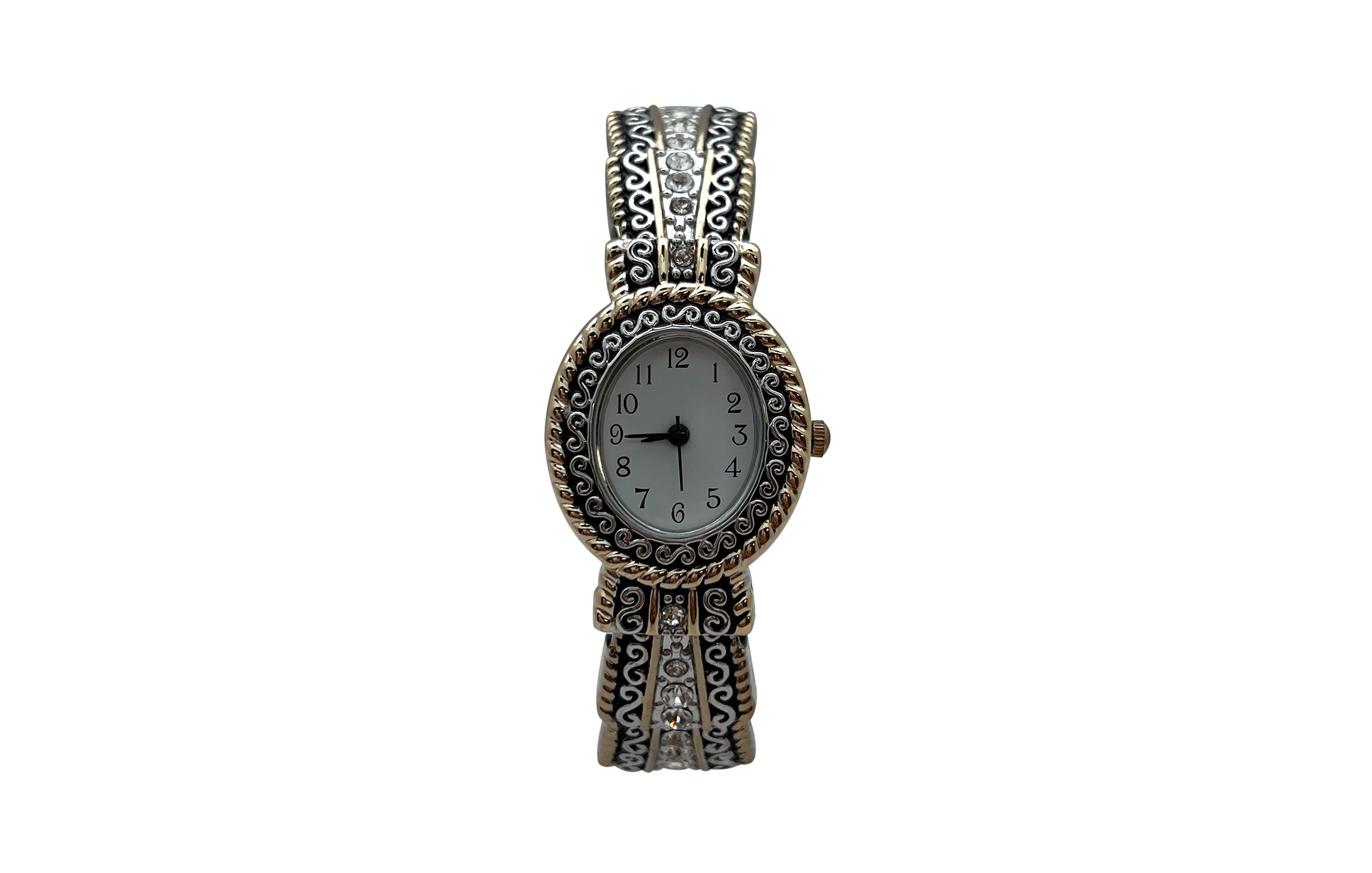 Olivia Pratt Two Tone New Elegant Textured Bangle Women Watch