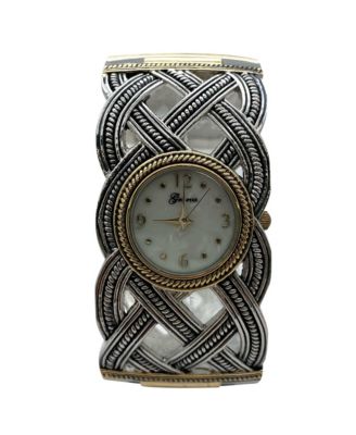Braided Details Elegant Bangle Women Watch, Two Tone