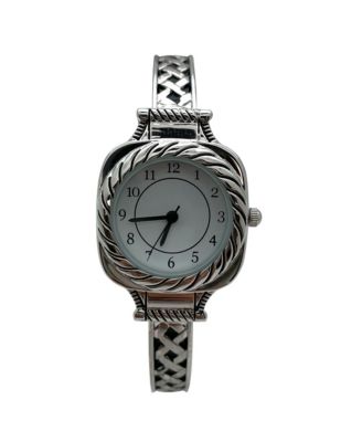 Detailed Elegant Metal Cuff Women Watch, Silver