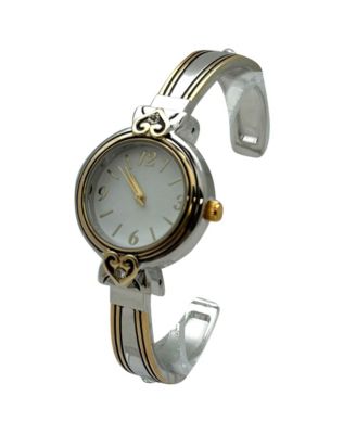Elegant Heart Detailed Cuff Women Watch, Two Tone