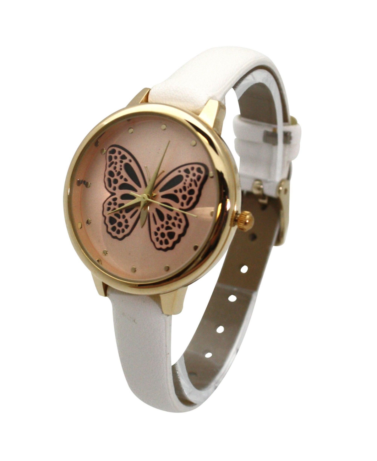 Olivia Pratt WhiteThin Faux Leather Butterfly Face Women Watch