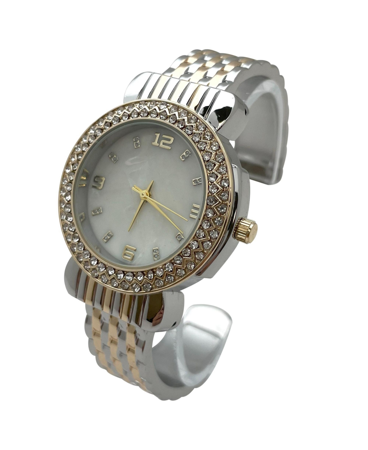 Olivia Pratt Two Tone Round Face Rhinestone Bezel Bangle Women Watch