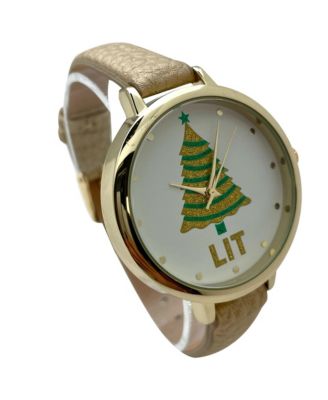 Gold Faux Leather Christmas Themed Women Watches