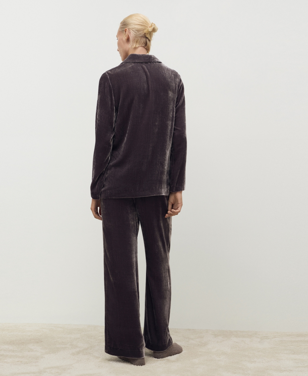 Mango Velvet Button-up Shirt In Purple