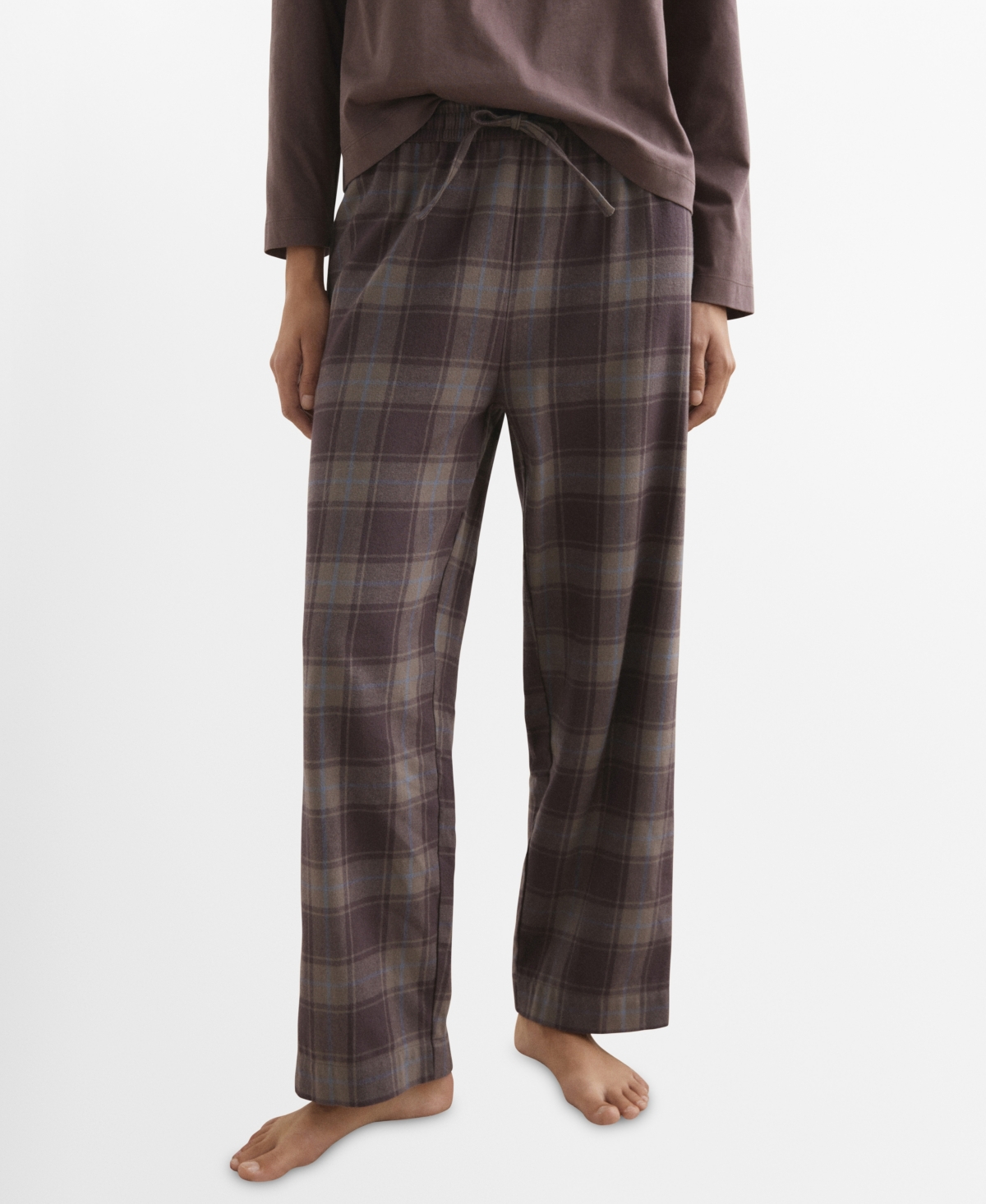 Mango Check Cotton Flannel Pajamas In Blue