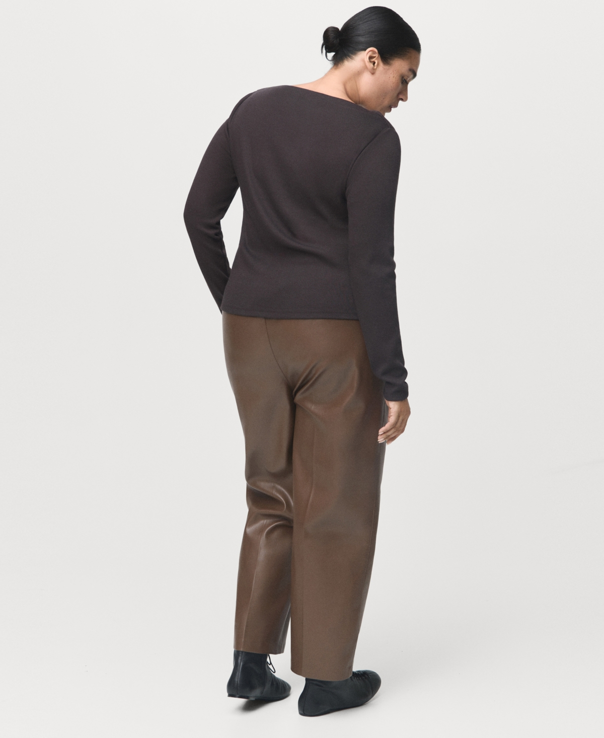 Mango Faux Leather Drawstring Pants In Brown