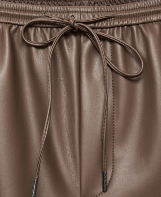 Women's Leather-Effect Elastic Waist Pants