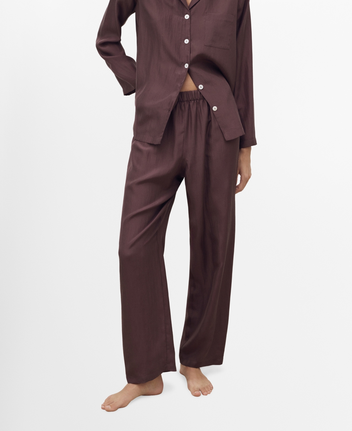 Mango Habotai Silk Pajama Pants In Purple
