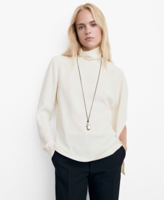 MANGO - Women's Asymmetric Sleeves High-Neck Blouse