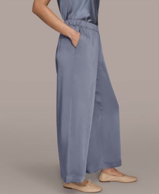 Women's Pull-On Satin Mid Rise Wide Leg Pants
