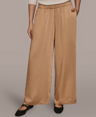Women's Pull-On Satin Mid Rise Wide Leg Pants