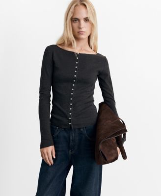 MANGO - Women's Boat Neck Buttoned Cardigan